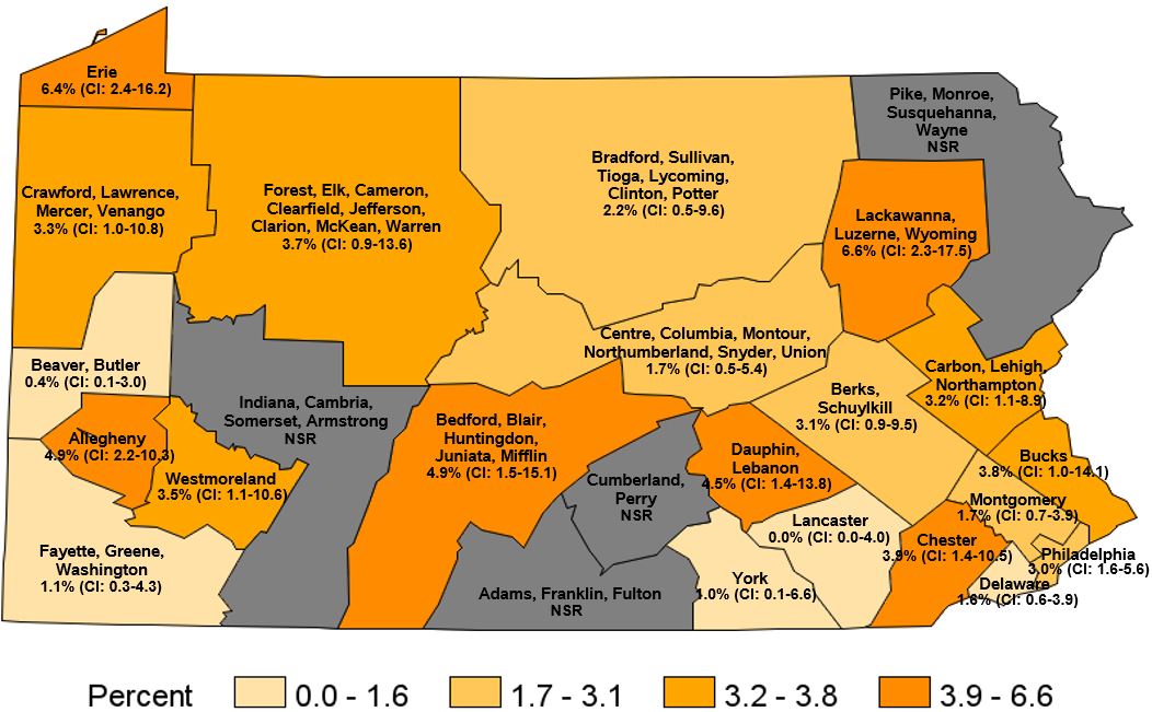 Driven in the Past Month with Perhaps Too Much to Drink, Pennsylvania Health Districts 2018